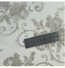 01-3 Белая глиттерная ткань с цветочным узором, мелкие блестки