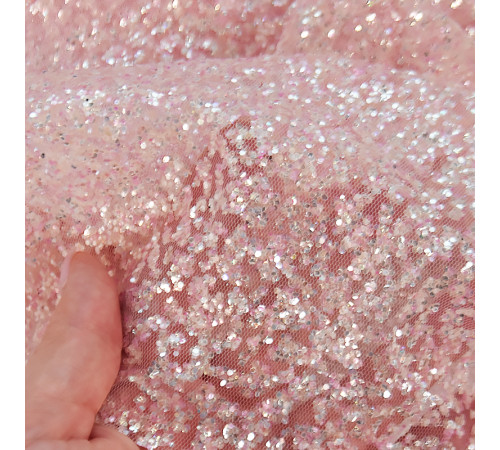 35-1 Розово-белое деграде глиттерная ткань, крупные блестки