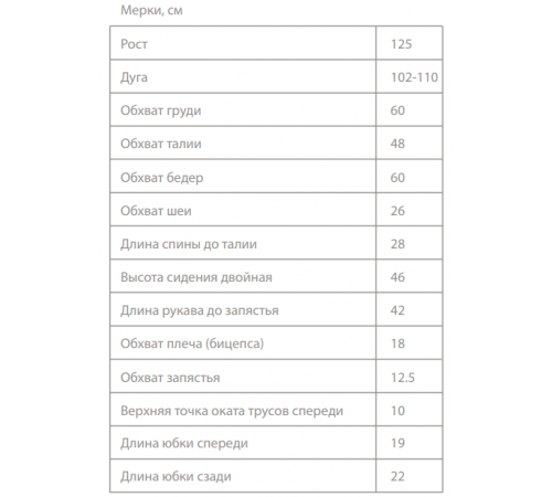Лекала базовой конструкции гимнастического купальника. Рост 125см. PDF-файл