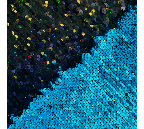 19-1 Голубой насыщенный-черный, двусторонняя пайеточная ткань на трикотаже