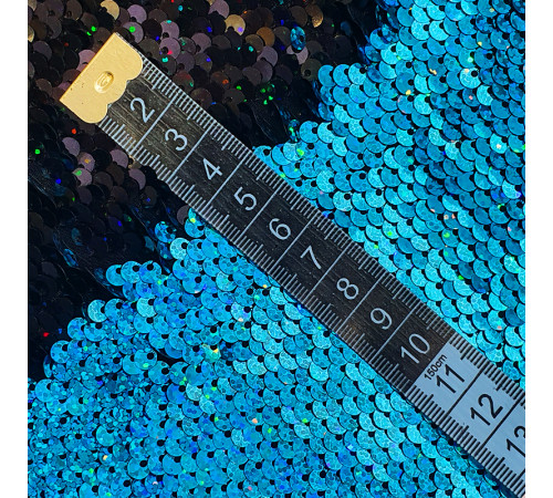 19-1 Голубой насыщенный-черный, двусторонняя пайеточная ткань на трикотаже