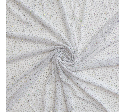 01-4 Белая стрейч-сетка со стразами, стразы Crystal AB