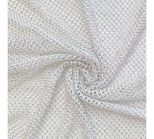 01-2 Белая крупно-ячеестая сетка со стразами, стразы Crystal AB