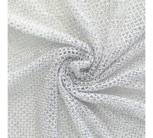 01-1 Белая крупно-ячеестая сетка со стразами, стразы Crystal