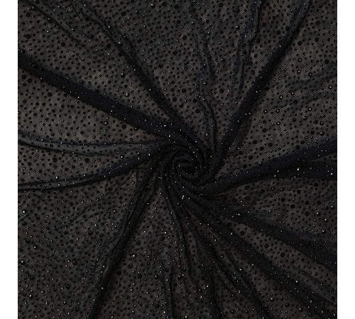 02-3 Черная стрейч-сетка со стразами, стразы Jet