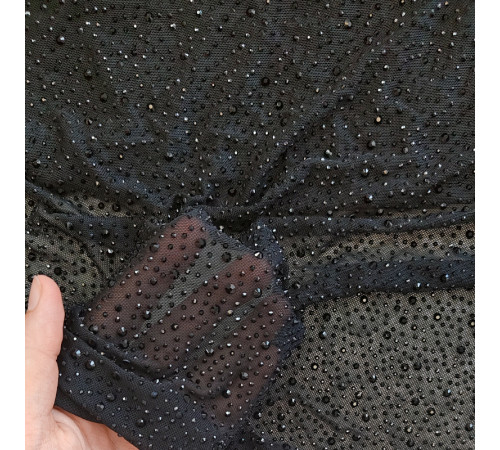 02-3 Черная стрейч-сетка со стразами, стразы Jet
