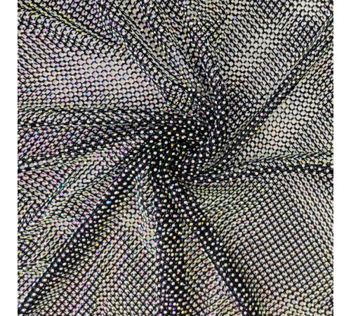 02-2 Черная крупно-ячеестая сетка со стразами, стразы Crystal AB 