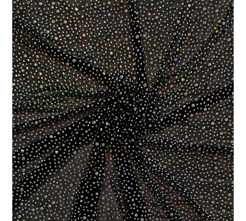 02-4 Черная стрейч-сетка со стразами, стразы Crystal АВ