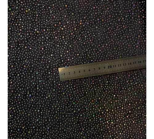 02-4 Черная стрейч-сетка со стразами, стразы Crystal АВ