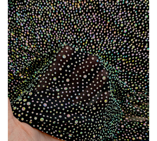 02-4 Черная стрейч-сетка со стразами, стразы Crystal АВ