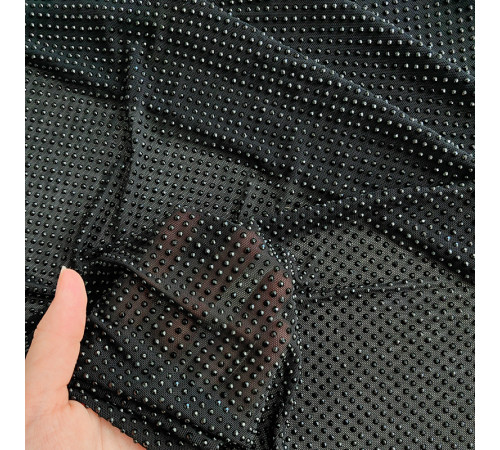 02-5 Черная стрейч-сетка со стразами, стразы Jet