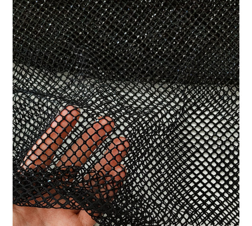 02-1 Черная крупно-ячеестая сетка со стразами, стразы Jet