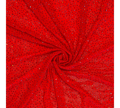 46-2 Красная стрейч-сетка со стразами, стразы Siam-Lt Siam