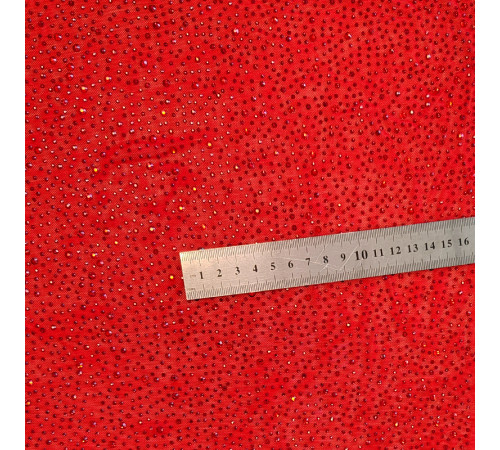 46-2 Красная стрейч-сетка со стразами, стразы Siam-Lt Siam