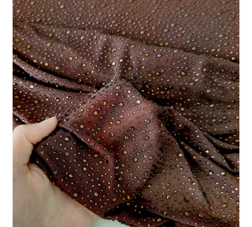 53 Коричневая срейч-сетка со стразами, стразы Burgundy