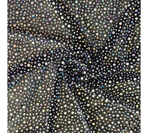 02-6 Черная стрейч-сетка со стразами, стразы Crystal АВ