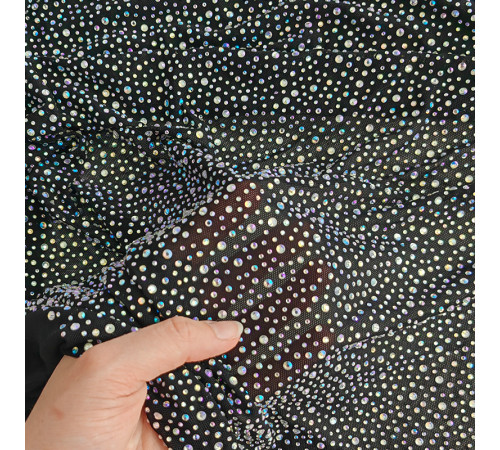 02-6 Черная стрейч-сетка со стразами, стразы Crystal АВ