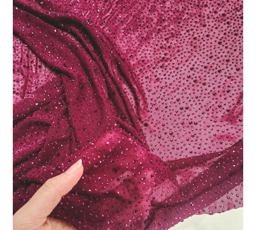 33 Темно-малиновая стрейч-сетка со стразами, стразы Fuchsia
